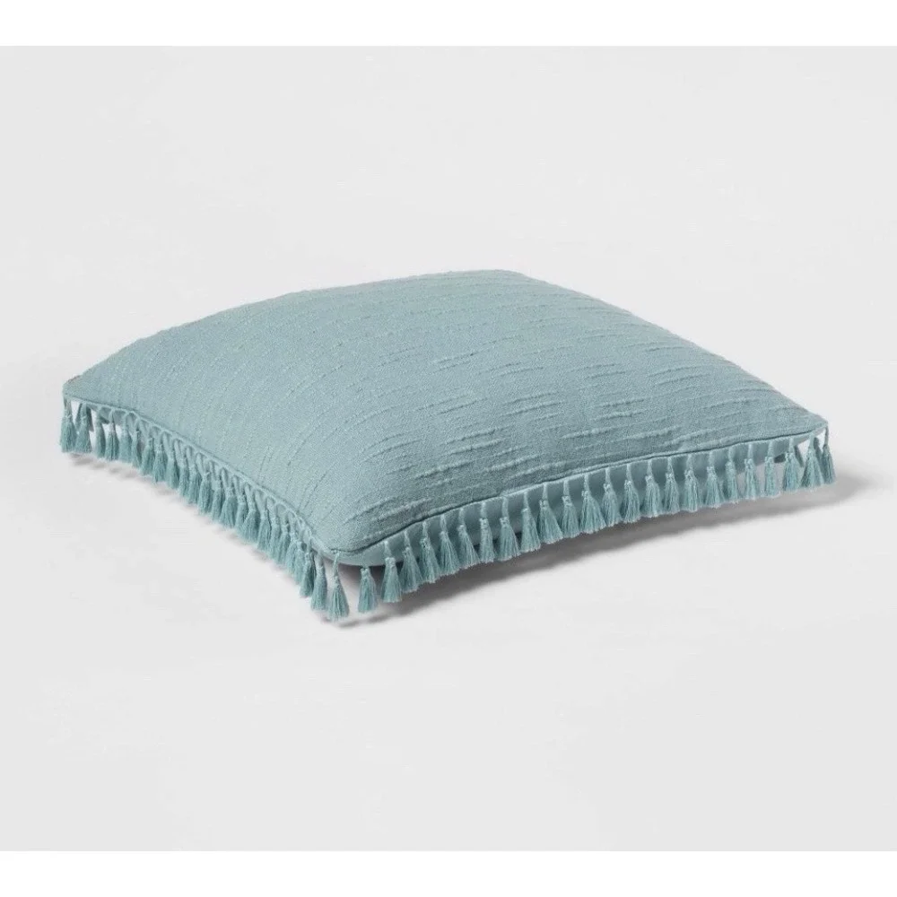 Textured Euro Slub Tassel Decorative Throw Pillow  - Threshold - Light Teal Blue